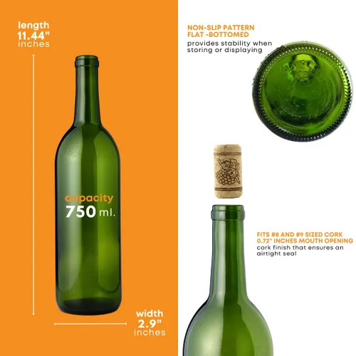 Vista 3 de FastRack - Botellas de vino verde de 25.4 fl oz (paquete de 36), botellas de licor de Burdeos W5 Botella vacía de 25.4 fl oz para bebidas 3