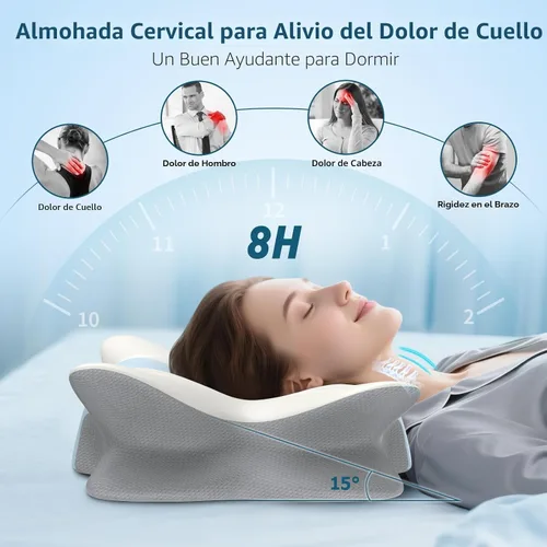 Vista 2 de Almohada cervical para aliviar el dolor de cuello y hombros, almohada ergonómica para el cuello para dormir, almohada de espuma viscoelástica