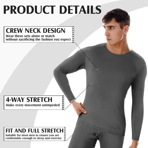 Vista 4 de Patelai 3 conjuntos de ropa interior térmica para hombre, capa base larga con forro polar para invierno clima frío