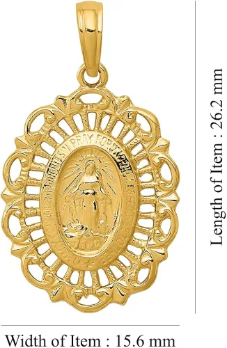 Vista 5 de Colgante de medalla milagrosa ovalada de oro de 14 quilates para mujer, Metal