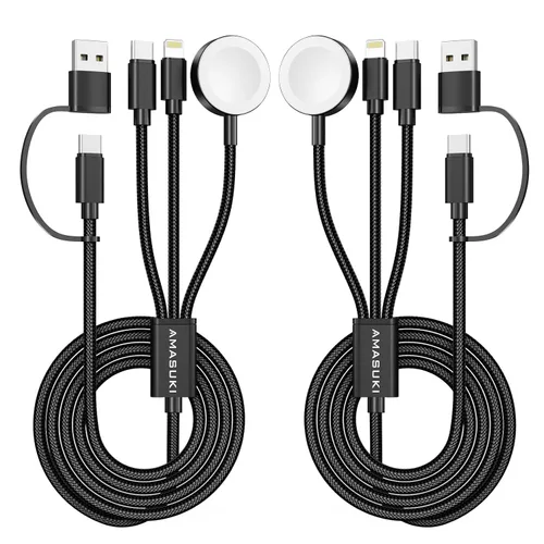 Vista 10 de Esenciales de viaje para Apple Watch, esenciales para acampar en cruceros, cable de carga múltiple, puertos de carga 3 en 2 para iWatch Series Negro