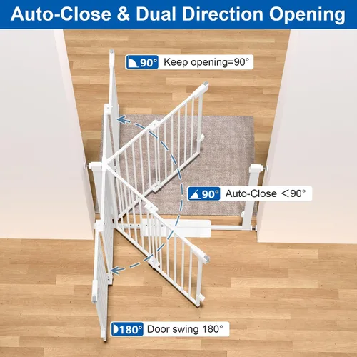 Vista 4 de Puerta de bebé de 29-40 pulgadas para puertas y escaleras, puerta para mascotas con puerta ancha para pasar, sin taladro, puerta de bebé montada a