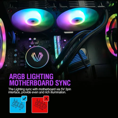 Vista 5 de Vetroo V240 Enfriador líquido negro de CPU de 9.449 in bomba RGB direccionable y ventiladores PWM 250 W TDP AIO refrigeración por agua
