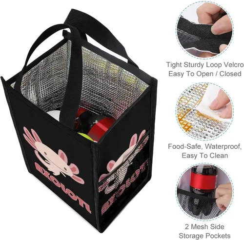 Vista 3 de Cute Axolotls Lunch Bags for Women Men Insulated Lunch Box Reusable Tote Bag for Home Office