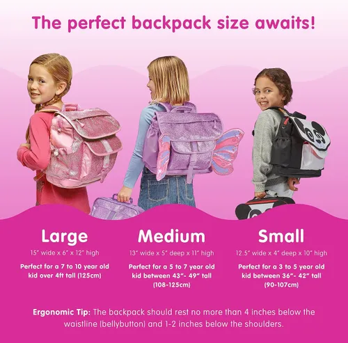 Vista 7 de Bixbee Mochila para niños pequeños con alas Edades de 3 a 5 Guardería, preescolar y primaria para niños, rubí frambuesa (Ruby Raspberry), S