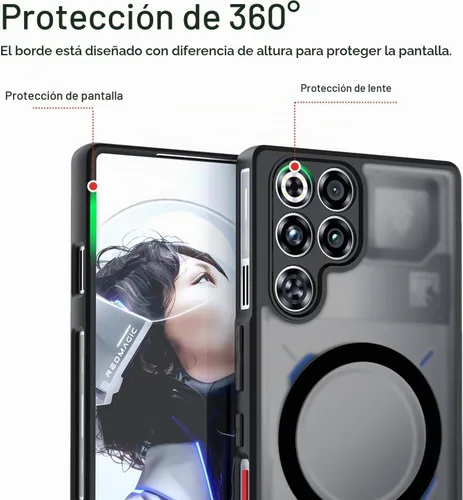 Vista 6 de Funda para ZTE Nubia Red Magic 11S Pro/11S Pro+/11 Pro/11 Pro + con soporte para tarjetas, anillo magnético, parachoques de TPU suave + bolsa