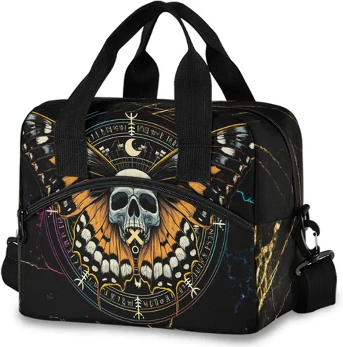 Vista 7 de MNSRUU Bolsa de almuerzo aislada murciélagos y flores vintage mujeres hombres tela tote enfriadora para cena bolsa reutilizable a prueba de fugas