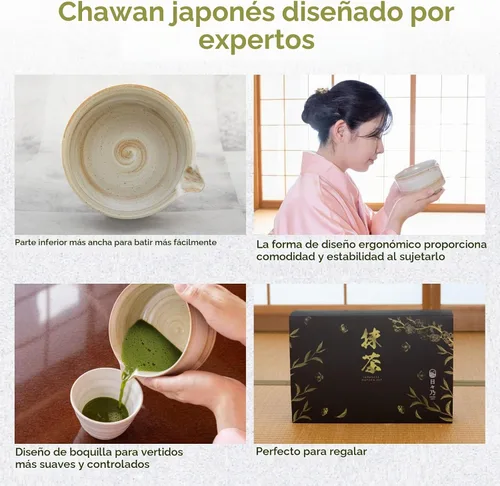 Vista 3 de HIBINO Juego de matcha japonés Kit de matcha de 5 piezas con cuenco y Beige rústico.