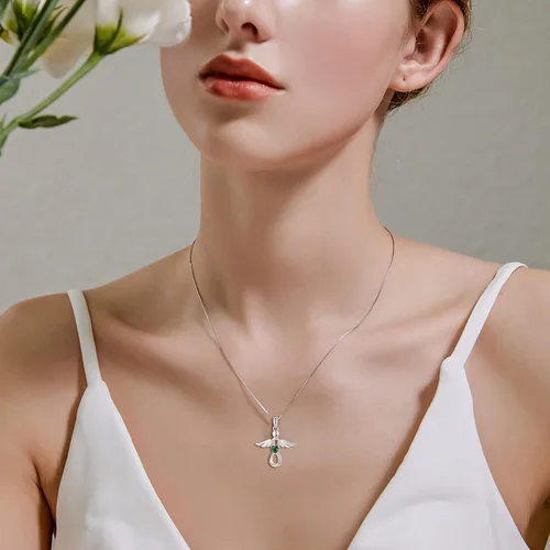 Vista 4 de FJ Collar de ángel infinito para mujer, collar de amuleto de ángel de la guarda de Brithstone
