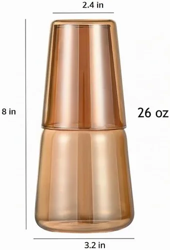 Vista 6 de Sizikato Jarra de agua de vidrio de borosilicato ámbar de 26 onzas con vaso de cristal. Ámbar - 26 oz