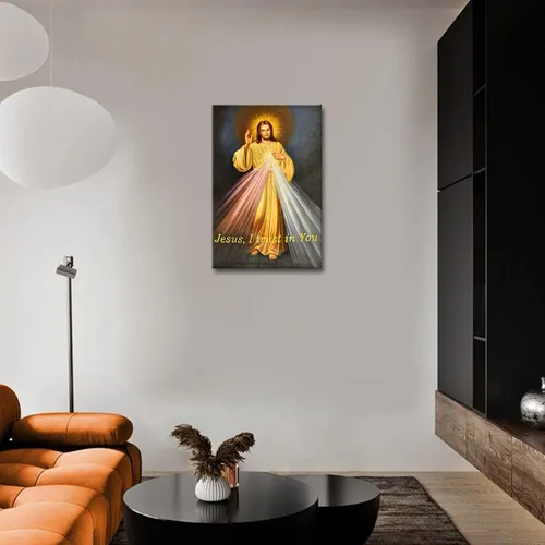 Vista 4 de Roya Art -Cuadro de la Divina Misericordia, póster de Cristo Jesús, arte de pared religioso Jesús confío en ti, obra de arte inspiradora en lienzo