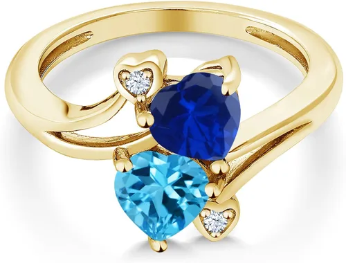 Vista 2 de Gem Stone King Anillo de oro amarillo de 1.78 quilates con zafiro azul y topacio azul suizo de 10 quilates