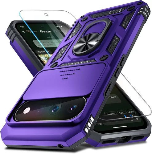 Vista 28 de Funda Janmitta Compatible con Google Pixel 9/9 Pro con cubierta deslizante para lente de cámara incorporada + protector de pantalla + soporte