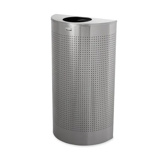 Vista 3 de Rubbermaid Commercial Products Silhouette - Bote de basura de 12 galones, color plateado, medio redondo para interiores y exteriores, con apertura