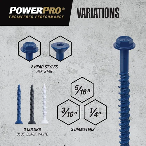 Vista 6 de Power Pro Anclajes de tornillo de hormigón de cabeza plana blancos (1/4" x 1-1/4") - 100 piezas