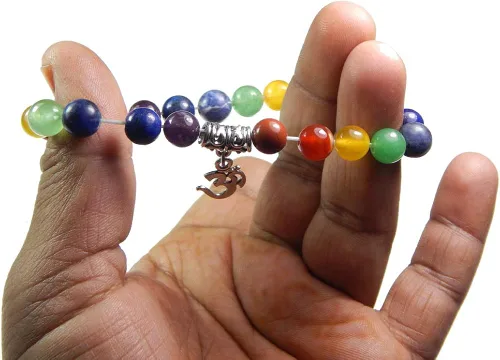 Vista 3 de Om encanto siete poder de curación Chakra Yoga 8mm. Natural abalorio pulsera elástica