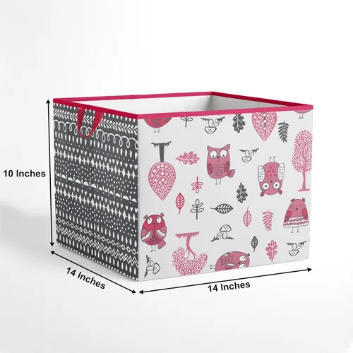 Vista 2 de Bacati Owls - Caja de almacenamiento de algodón para niñas, color rosa y gris