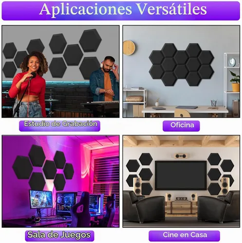 Vista 5 de TroyStudio Paneles de espuma acústica gruesa, 13.8 x 11.8 x 2 pulgadas, 12 piezas de espuma hexagonal que absorbe el sonido, azulejos acolchados