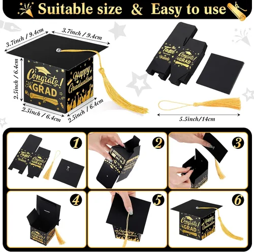 Vista 3 de TaoBary 30 cajas de dulces de graduación 2026, decoraciones de graduación, regalos de fiesta, caja de gorra de graduación con borla para suministros