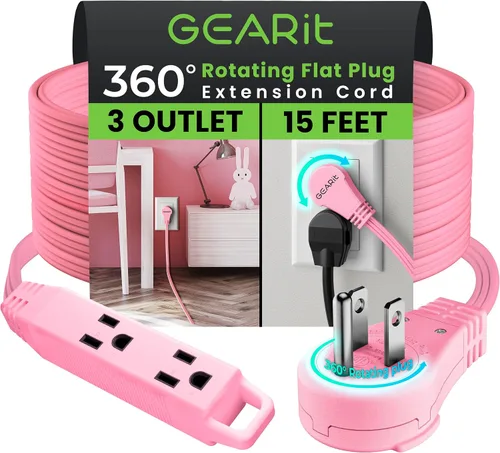 Vista 45 de GEARit Cable de extensión de enchufe plano giratorio de 360° de 3 pies, cable de alimentación de perfil bajo de 3 salidas, ahorro de espacio