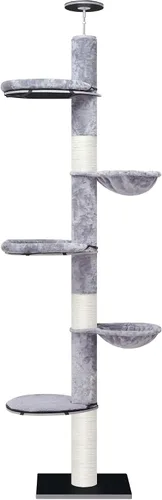 Vista 8 de Roypet Árbol para gatos estable ajustable de 102"-106.3" de alto con perchas herramientas de fijación, gris Gris 1