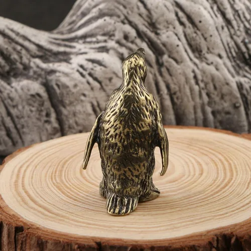 Vista 4 de DTREEL Figuras en miniatura modelo de pingüino emperador de latón, bronce interesante animales marinos estatua escultura adorno de escritorio bonsái
