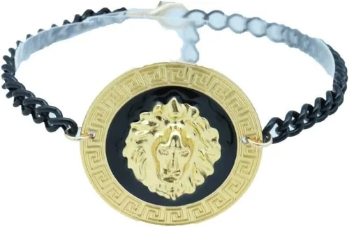 Vista 5 de Pulsera de botas para mujer, cadena de metal negro, tobillera de medallón de león de oro grande, joyería de moda, Metal