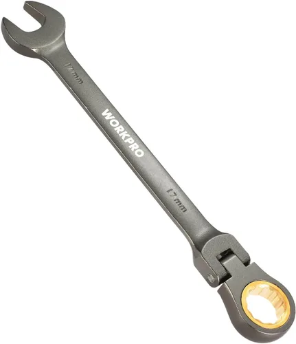 Vista 25 de WORKPRO Llave combinada de trinquete de 1/2 pulgada SAE, CR-V construida con cromado pulido espejo, diseño de 12 puntos, desplazamiento de 15 grados