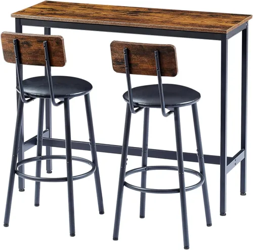 Vista 14 de Juego de mesa de comedor para 2, mesa de bar y sillas para 2, juego de mesa de bar pequeña de 3 piezas con 2 taburetes, parte superior de mármol
