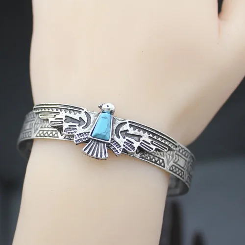 Vista 2 de Q&Q Fashion - Pulsera de vaquera azteca estilo vintage tribal del suroeste de Turquía águila azul piedra azul