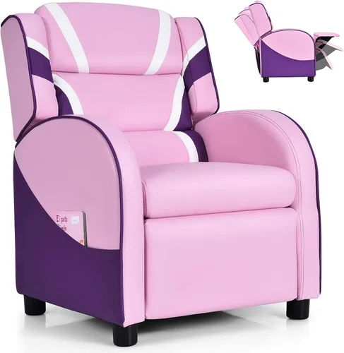 Vista 11 de Costzon Silla reclinable para niños, silla reclinable para juegos con reposapiés, reposacabezas, soporte lumbar y bolsillos laterales, silla