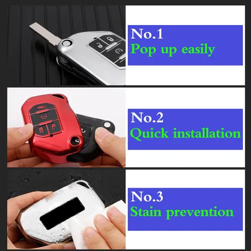 Vista 6 de Funda para llavero de TPU suave con llavero de cuero de protección de 360 grados, funda para llave inteligente de 7 botones (gris B)