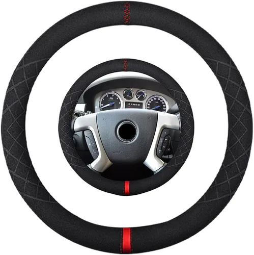 Vista 15 de Funda de volante de gamuza de 14 pulgadas, compatible con Tesla Model 3 Model Y, funda de volante deportiva de cuero gamuza antideslizante
