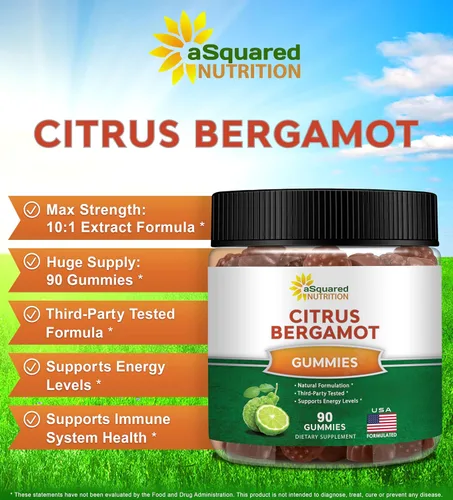 Vista 2 de aSquared Nutrition Gomitas de bergamota cítrica – Suplemento de extracto de bergamota cítrica de 500 mg por porción – Alternativa de goma pura a