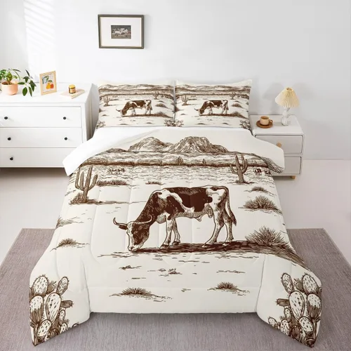 Vista 13 de Juego de edredón de vaquero individual, ropa de cama occidental para niños y hombres, ilustración dibujada a mano de caballo americano salvaje