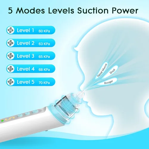 Vista 6 de Aspirador nasal para bebé, aspirador nasal recargable para bebé, aspirador nasal para bebé con 3 puntas de silicona, succión ajustable, aspirador