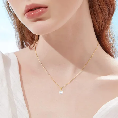 Vista 4 de 18k Gold Pearl Pendant with 14k Gold Box Chain Necklaces for Women Jewelry Gifts for MotherWife Christmas Present for Her 18 Inch 9 mm Freshwater