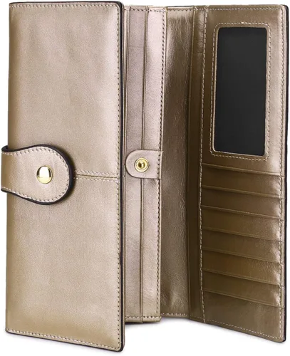 Vista 6 de Cartera para mujer de piel larga RFID de tres pliegues para tarjetas de damas
