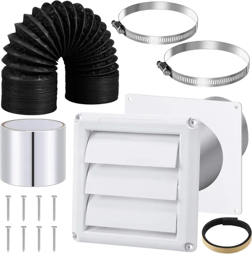 Vista 9 de Glooglitter Kit de ventilación de secadora Tubo de conducto de secadora de 4 pulgadas Conector de manguera de ventilación Kit de conductos de pared