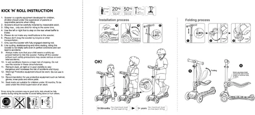 Vista 9 de Kicknroll Toddler Scooter for Kids with Seat Light up 3 Wheels Scooters Foldable Seat, Adjustable Height, Extra Wide Deck, Rear Foot Brake, Max