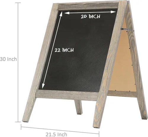 Vista 3 de MyGift Cartel de pizarra borrable de madera rústica con marco en A, caballete de pizarra de doble cara, tablero de menú de acera, señalización