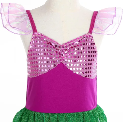 Vista 4 de CaoKaien Disfraz de sirena para niñas, disfraz de princesa pequeña con accesorios para fiesta, disfraz de cosplay
