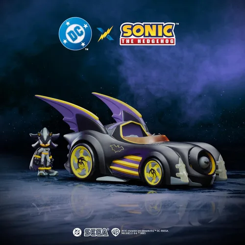 Vista 2 de ¡DC X Sonic Batmobile Shadow-fied! con figura de acción genial de Shadow de 2.5 pulgadas como Batman, de la serie de cómics DC x Sonic The Hedgehog