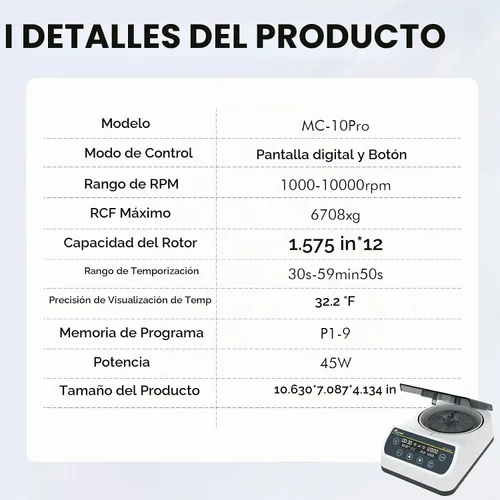 Vista 6 de LAB FISH MC-10PRO Microcentrífuga, 10000RPM 6708xg Temporizador