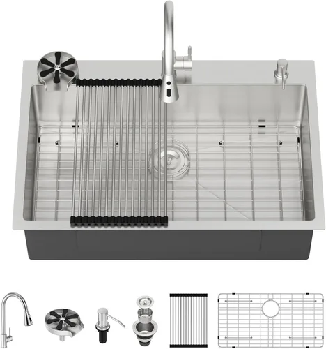 Vista 11 de Lordear - Estación de trabajo de fregadero de cocina al aire libre con grifo extraíble de 21" x 20", fregadero de barra de preparación de 16 Acero