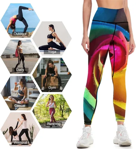 Vista 3 de Colorful Rainbow Nature Rose Workout Leggings for Women High Waisted Tummy Control Yoga Pants