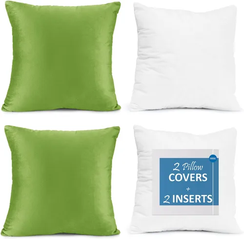 Vista 34 de Nestl Juego de 2 rellenos de almohada con terciopelo suave y sólido, juego de fundas de almohada cuadradas decorativas para sofá, automóvil Azul