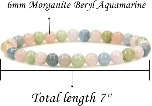 Vista 2 de Pulsera elástica hecha a mano con gemas semipreciosas de 1564 de pulgada con cuentas redondas de 7 pulgadas, unisex