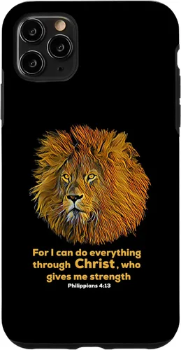 Vista 4 de Funda para iPhone 12 mini Filipenses 4:13 versículo de la Biblia cristiana de regalo de león cristiano