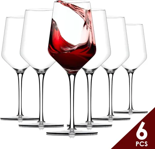 Vista 8 de Chouggo Juego de 6 copas de vino, cristal soplado a mano para vino tinto o blanco, 15 onzas, hechas a mano por artesanos, regalos para mujeres